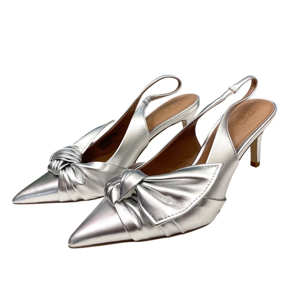 New Nordstrom Rack Silver Metallic Knotted Bow Slingback Pumps 6M
